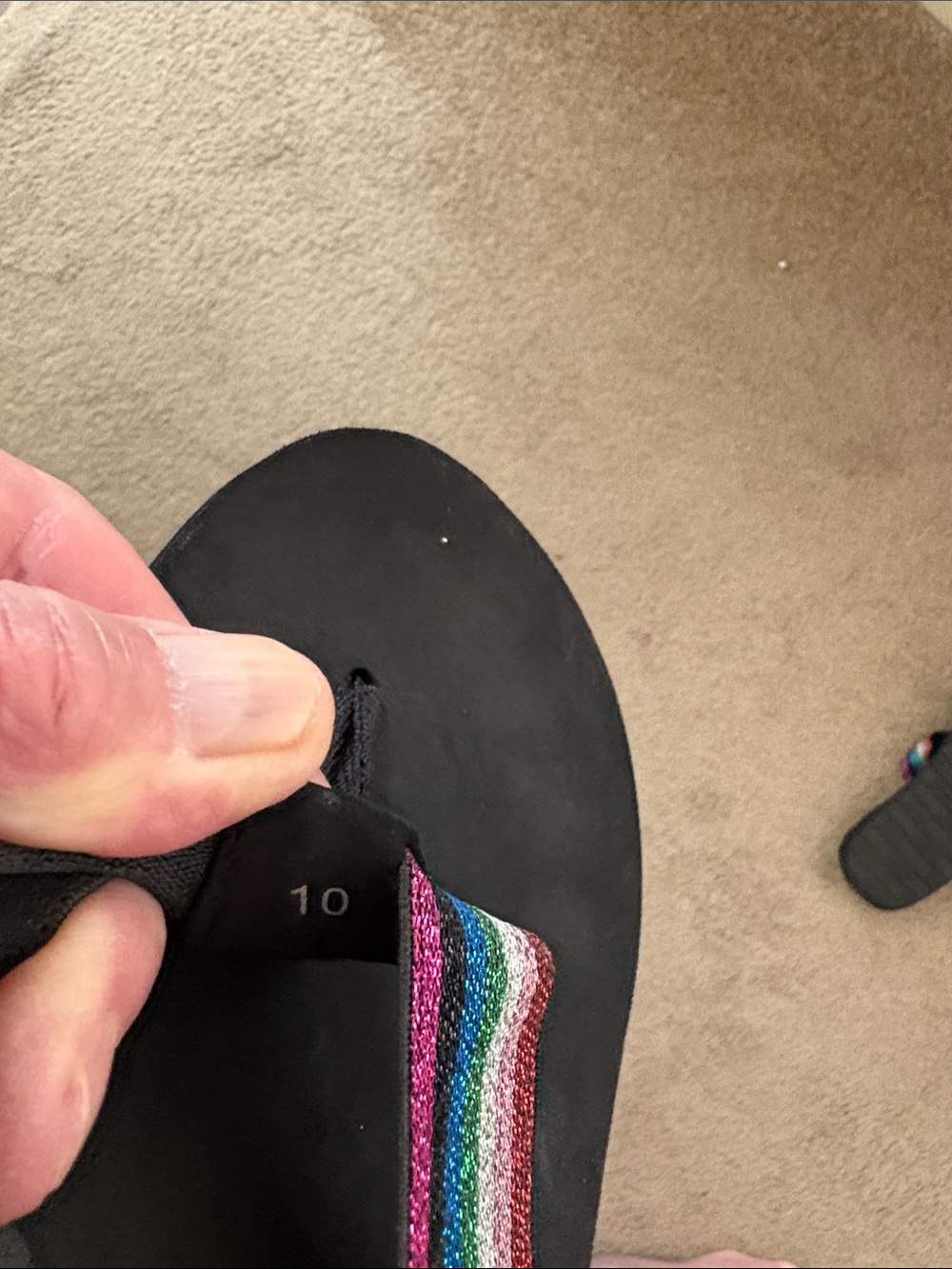 Women’s Black Flip Flops with Rainbow Straps - Picture 3 of 3